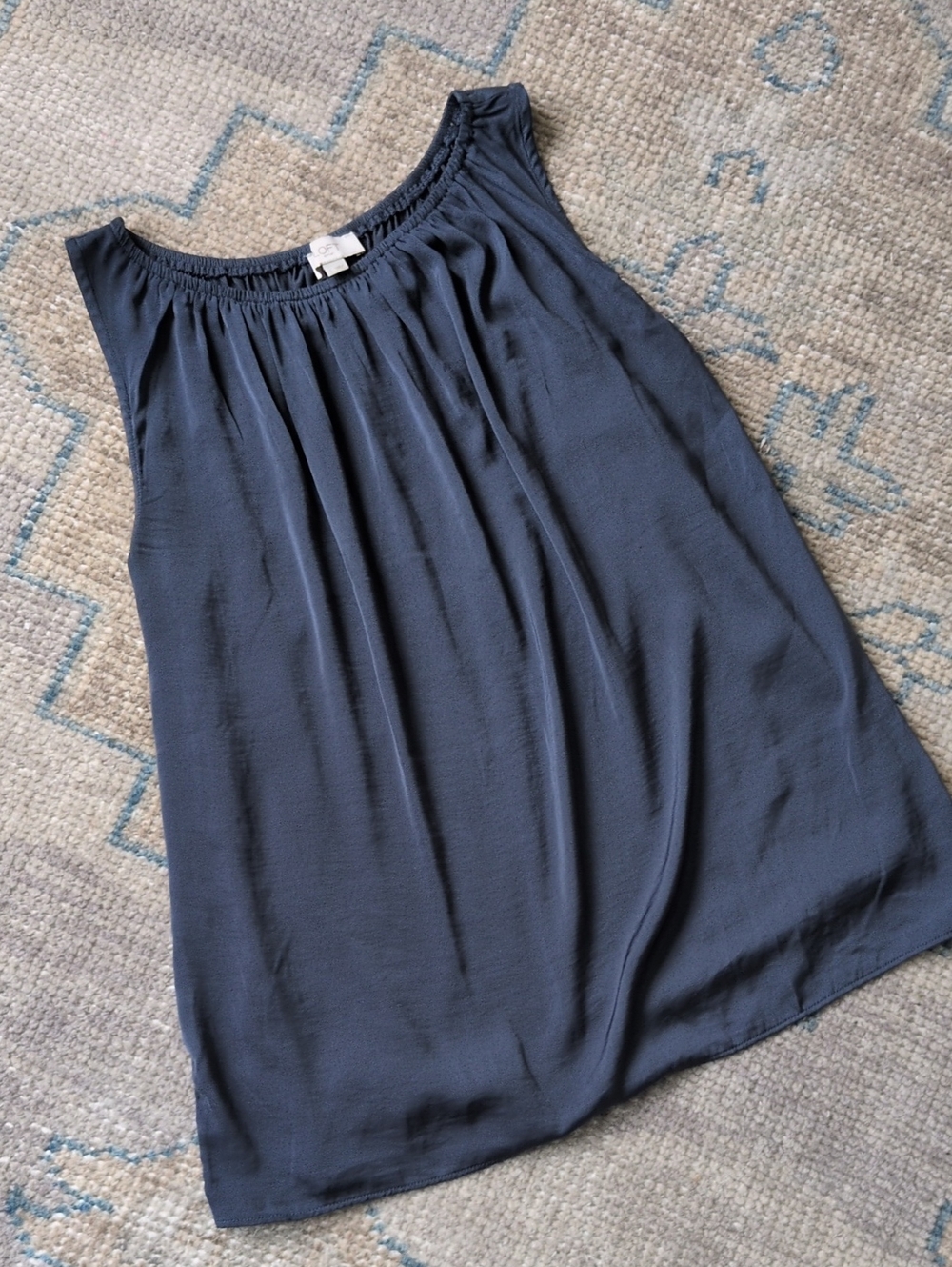 LOFT Outlet Navy Sleeveless Gathered Neck Blouse Top